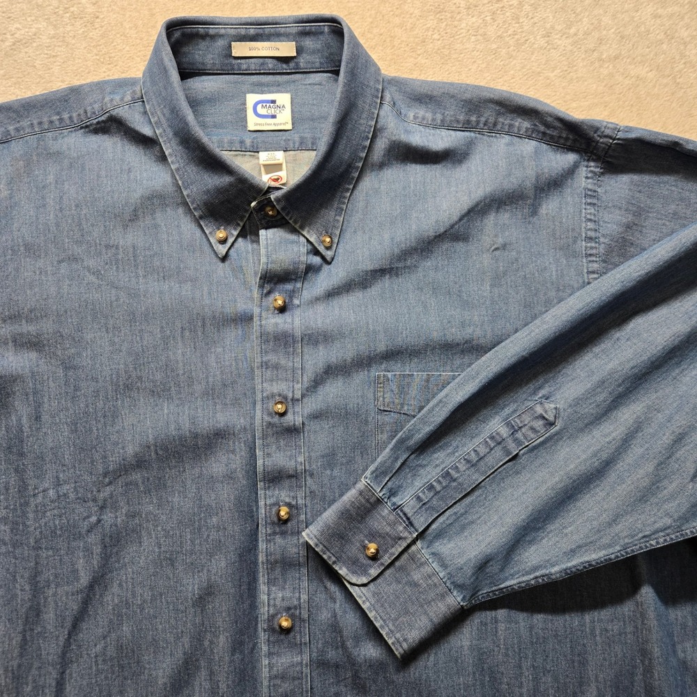MagnaClick Mens XXL Blue Denim Adaptive Magnetic Button Down Shirt Chambray